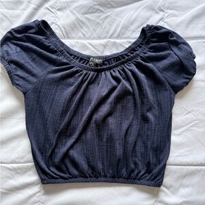 About A Girl Navy Puff Sleeve Crop Top